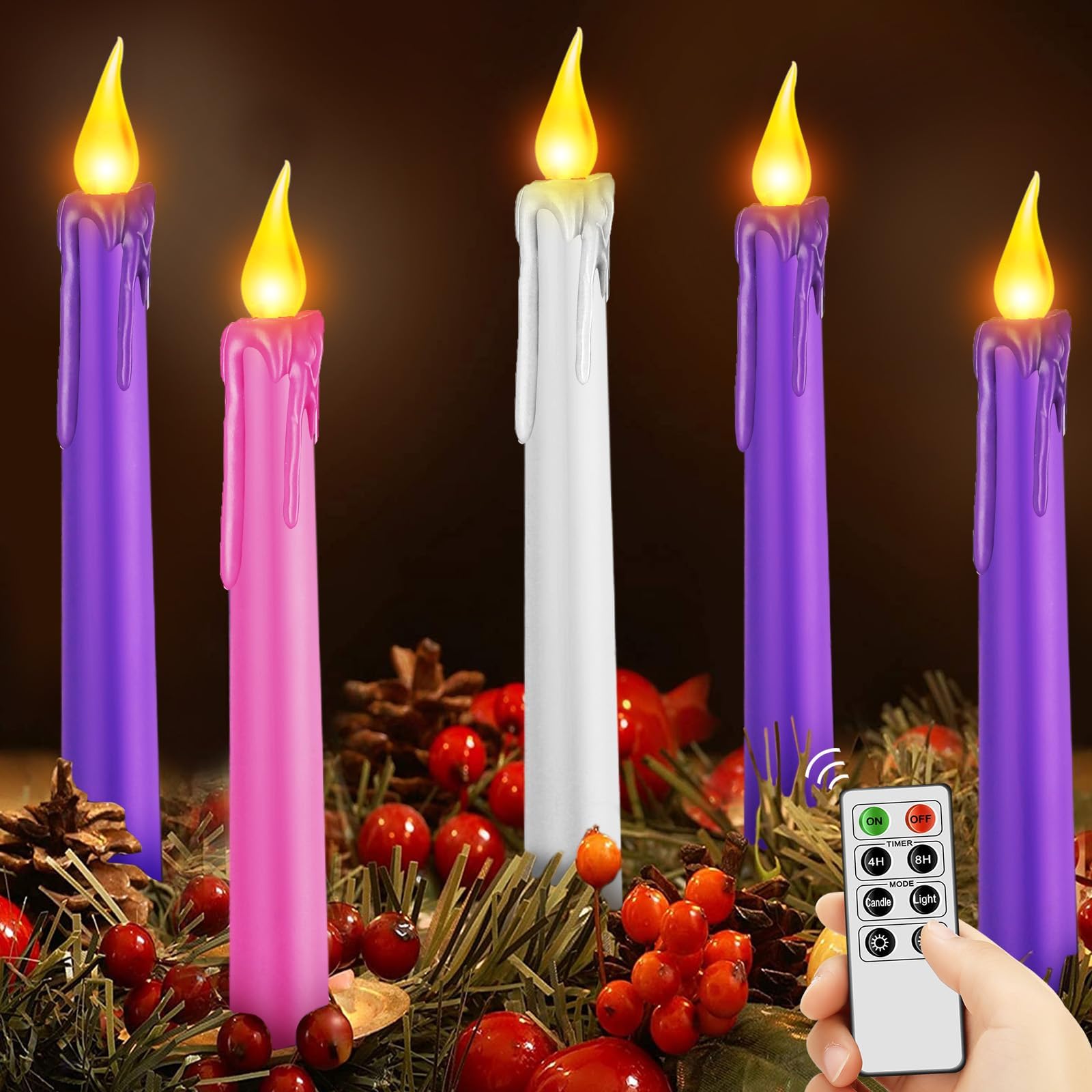 5 Pcs LED Flameless Advent Candle Set Christmas Advent