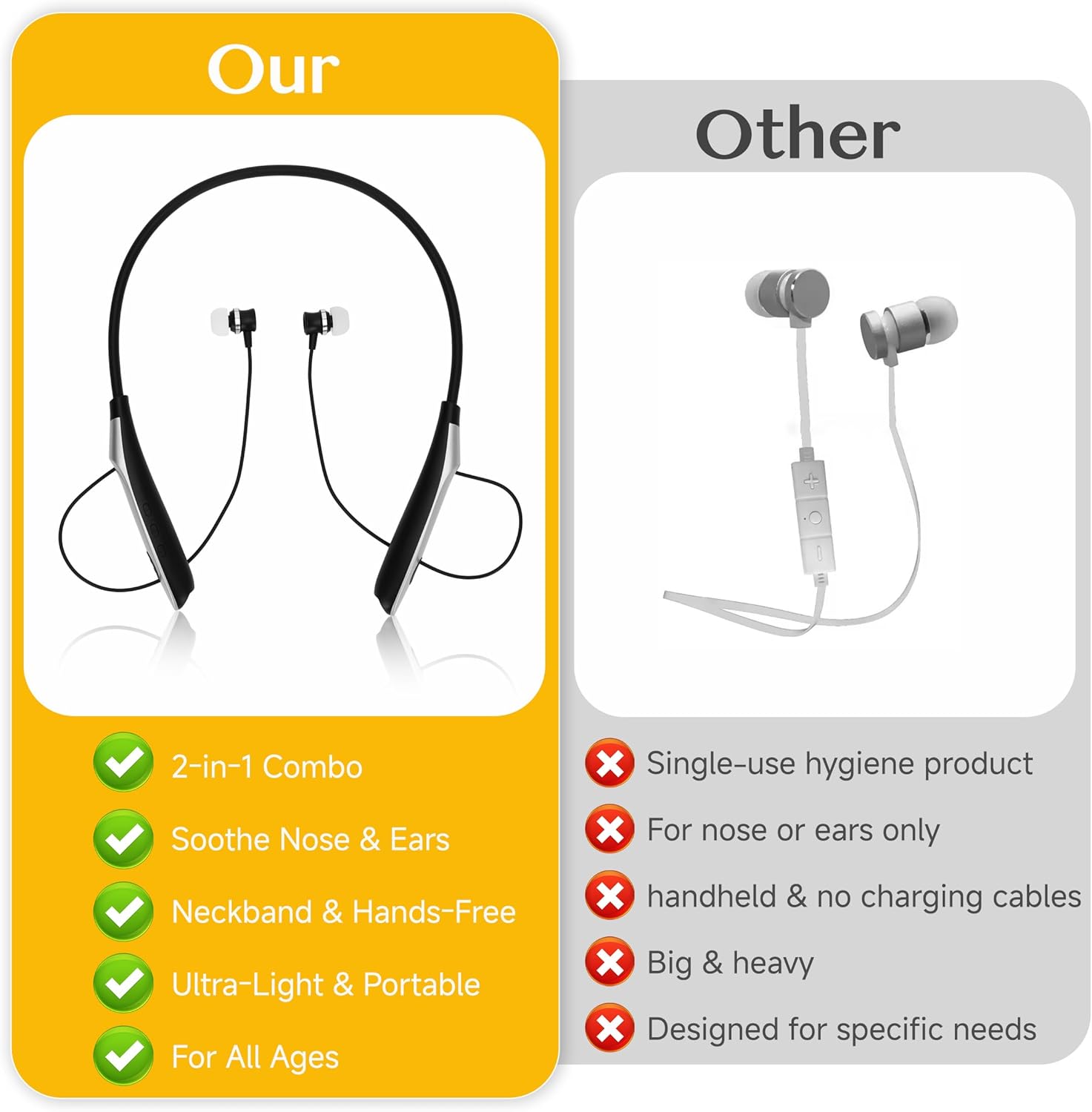 Upgraded 2-in-1 Red Light Therapy for Nose & Ear, Portable Lightweight Neck-Worn Device for Ear and Nose Relief, Auto-Timer, Rechargeable - Image 3