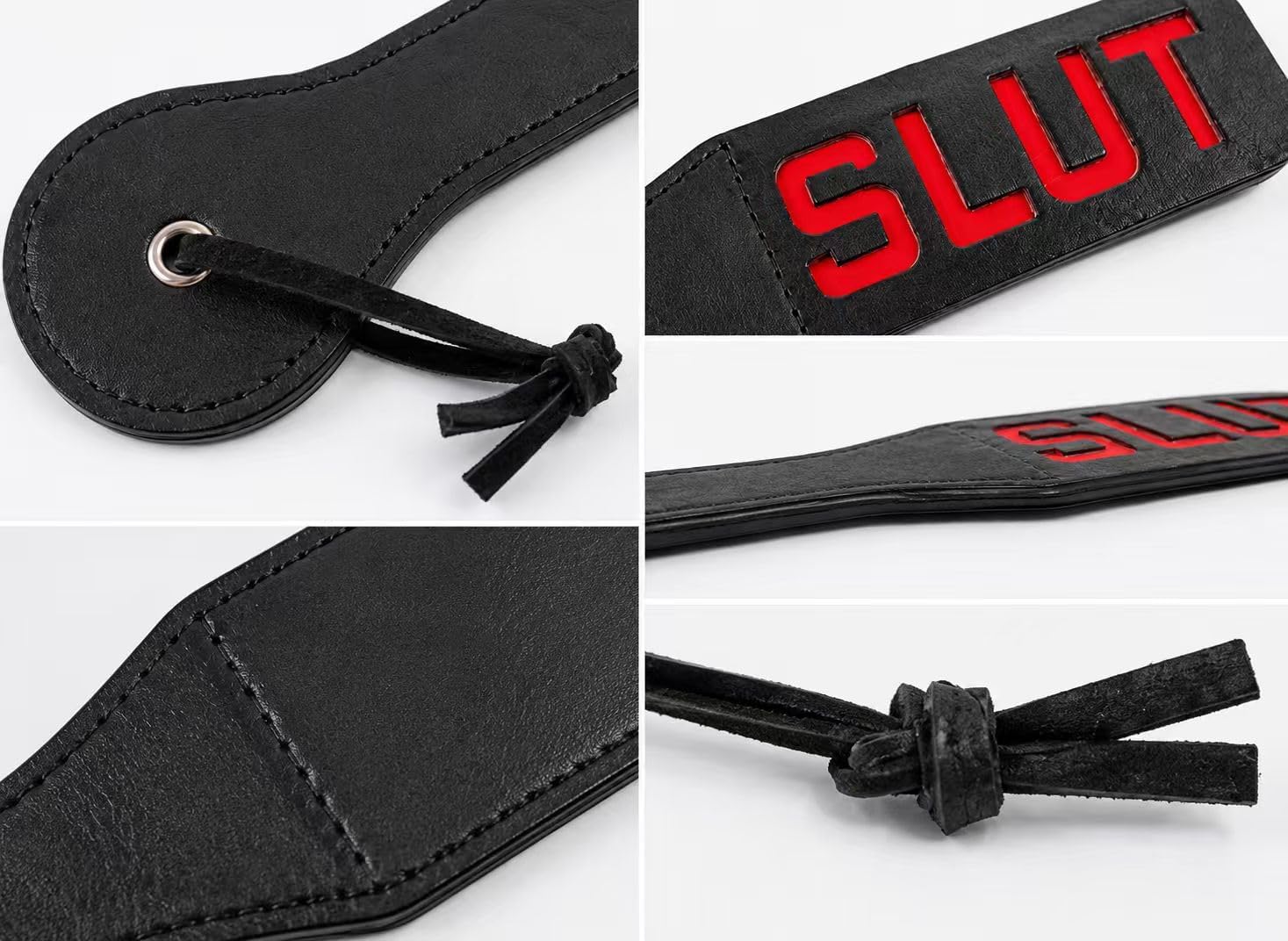 BDSM Black Faux Leather Printed Bondage Paddle, Sturdy Handheld Flirting Accessory for 18+ Adult Role Play