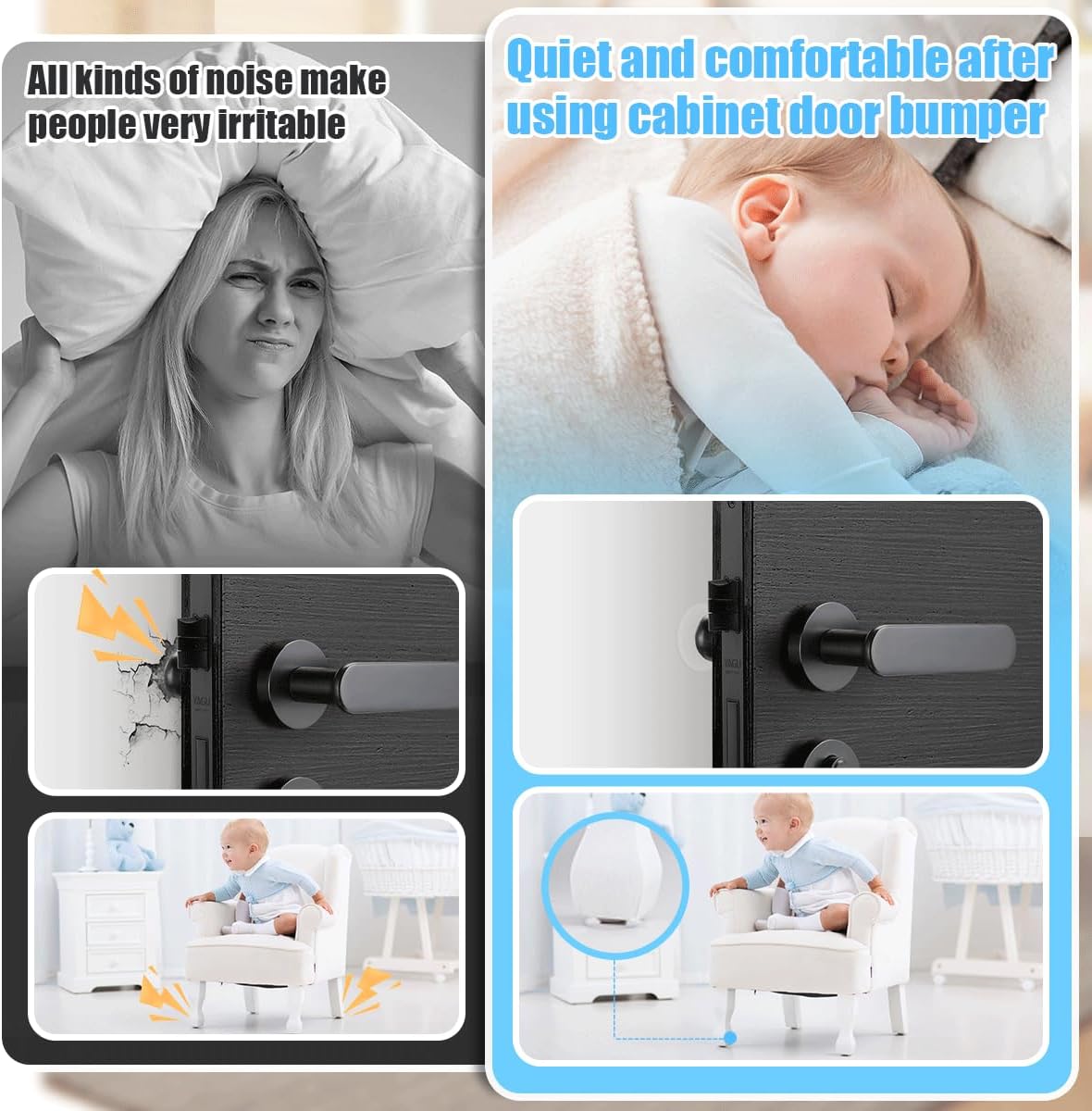 Cabinet Door Bumpers Mat, Cuttable Silicone Premium Sound Dampening Cushion Pads, Self Adhesive Furniture Soundproof Pads Suitable for Furniture (5.9"x 6.3"x 0.08", 2PCS)