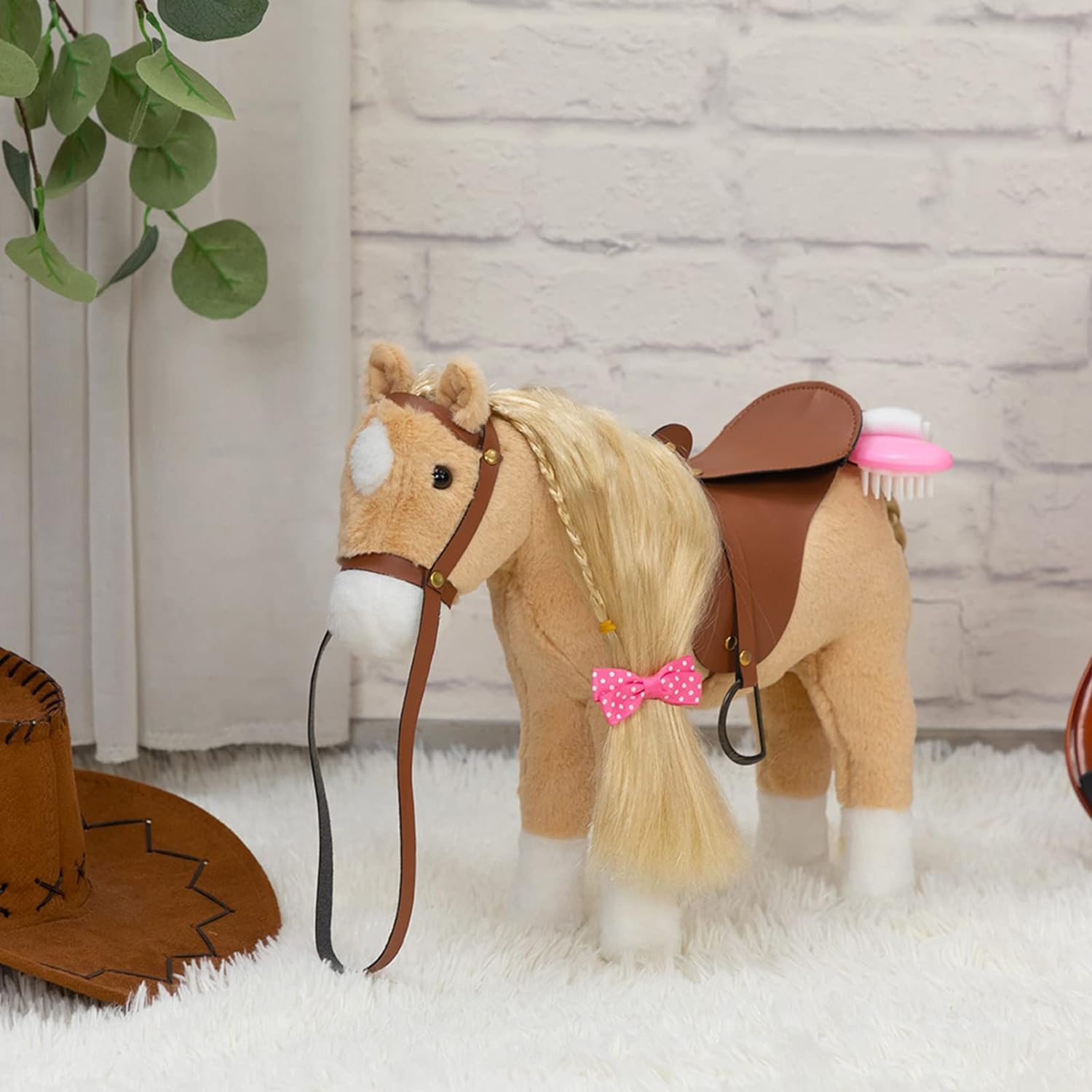BEJOY Peluche a forma di cavallo Palomino, cavallo a pettine