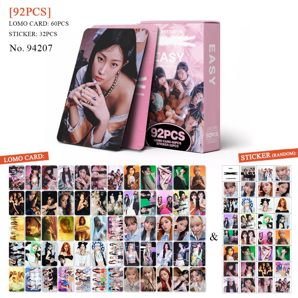 EASY Merch Cards 92 biglietti d'auguri per foto album di carte Photocards 60 carte 32 adesivi regalo set per fan (LEEASY2)