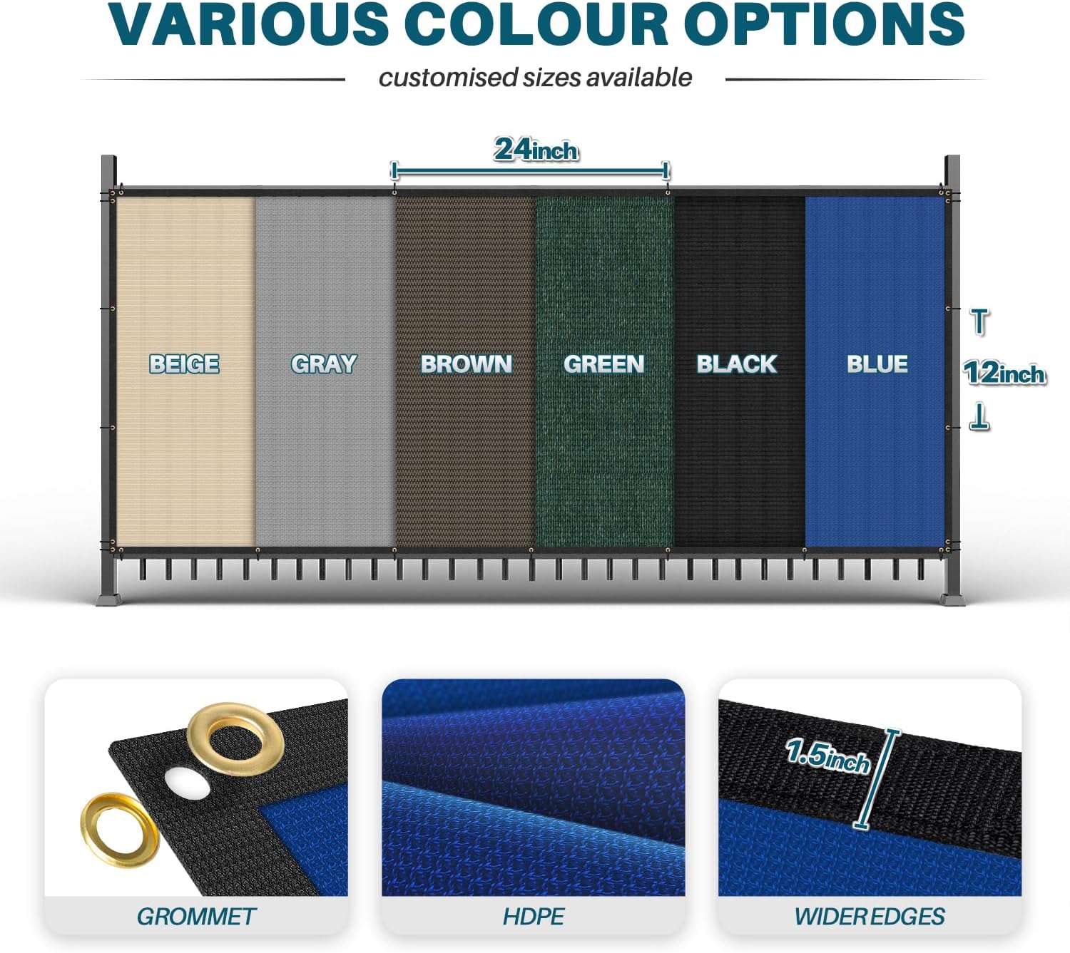 COARBOR 4' x 25' Fence Privacy Screen Heavy Duty Windscreen Fencing Mesh Shade Net Cover for Outdoor Wall Backyard Patio Deck and Porch, Blue