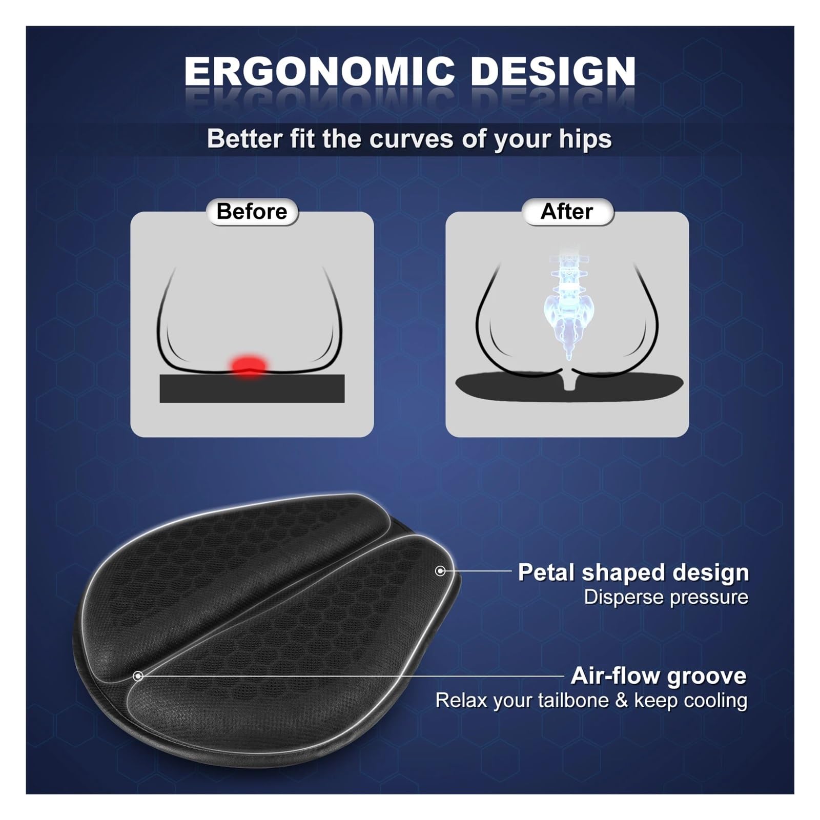 Cojín De Asiento De Motocicleta Funda Cómodo Asiento De Motocicleta Estructura Panal 3D Transpirable Almohadilla Asiento De TPE para Motocicleta Asientos