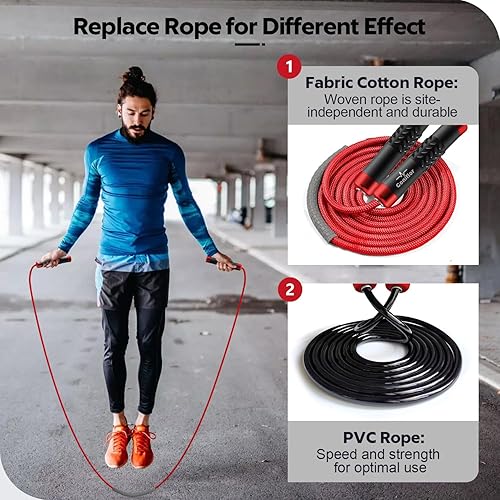 Miniatura 2 de Cuerda de saltar con peso de 1 libra con 2 bloques de peso de metal (0.8 libras), rodamiento de bolas sin enredos, cuerda de saltar de velocidad