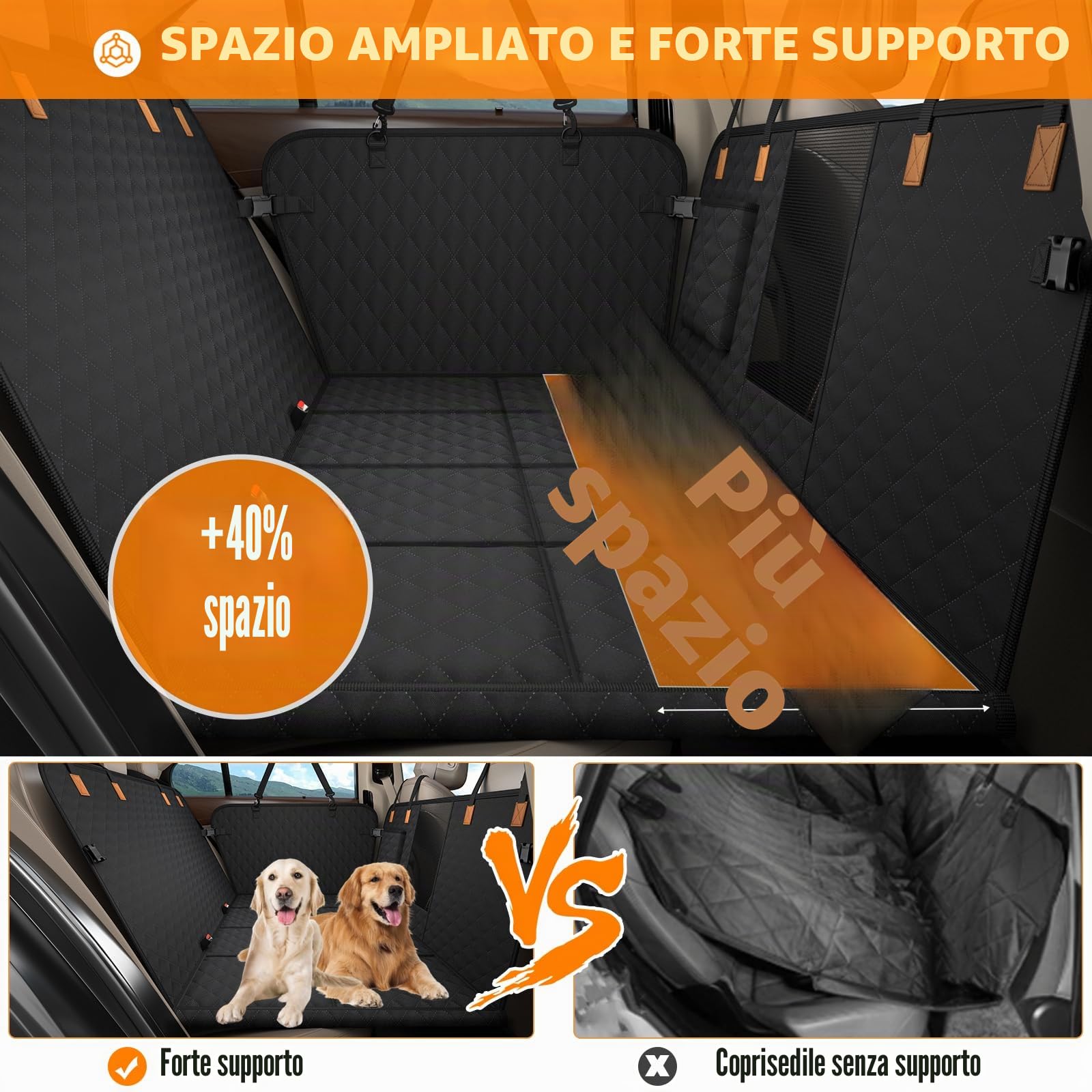 Telo Auto Per Cani Con Fondo Rigido, Coprisedile Auto Per Cani Impermeabile E Antigraffio, Removibile E Lavabile, Telo Cane Auto Sedili Posteriori Adatto Per Berline Familiari, SUV (Nero)