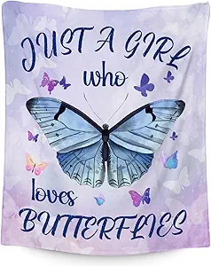 Butterfly Blanket Gifts - 50"x60" Cute Throw for Women, Girls - Purple Soft Fuzzy Blankets for Bed, Couch & Living Room