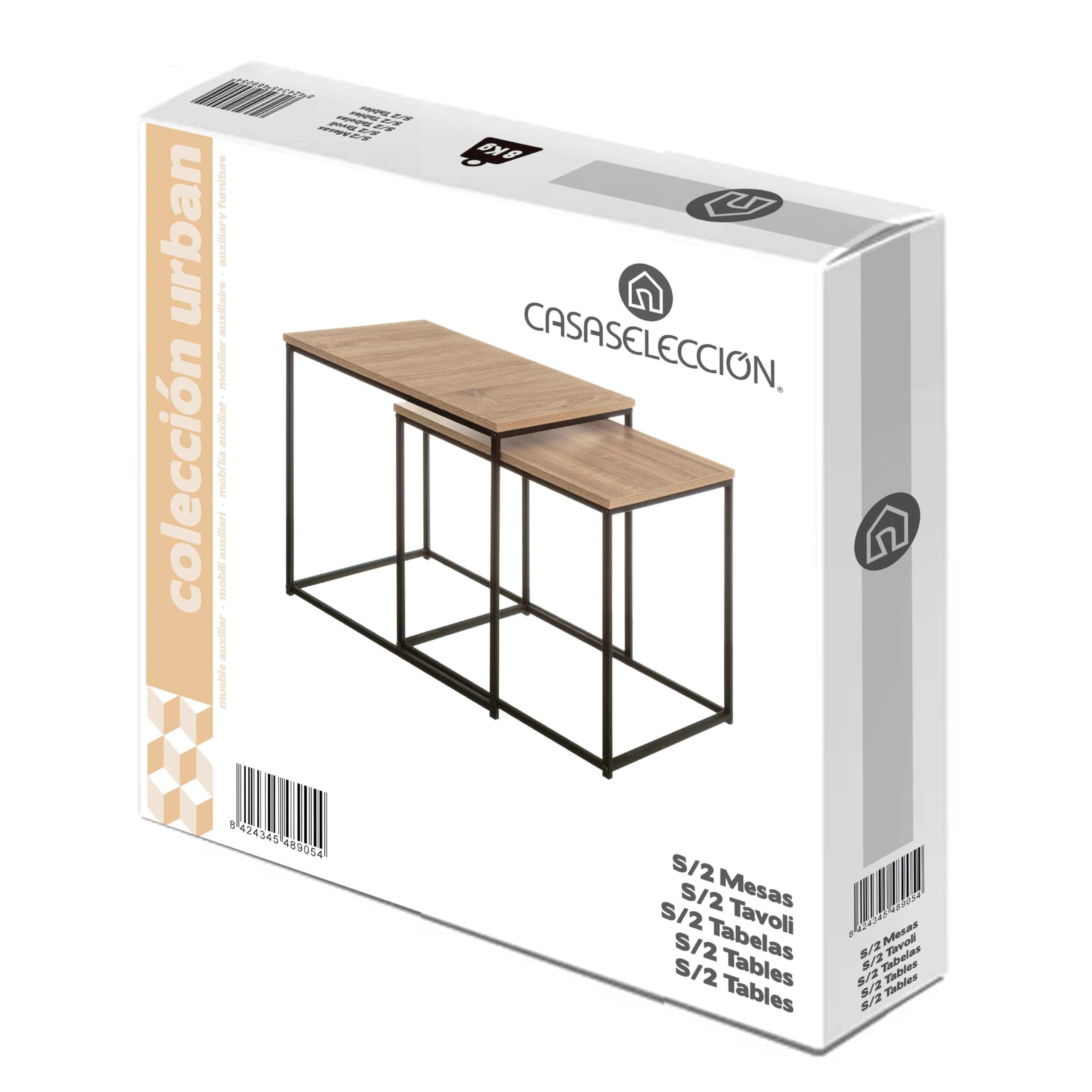 Set de 2 mesas de centro nido de madera natural y metal negro de 50x50cm | Estructura apilable de diseño moderno, auxiliar muy versátil para salón u oficina.