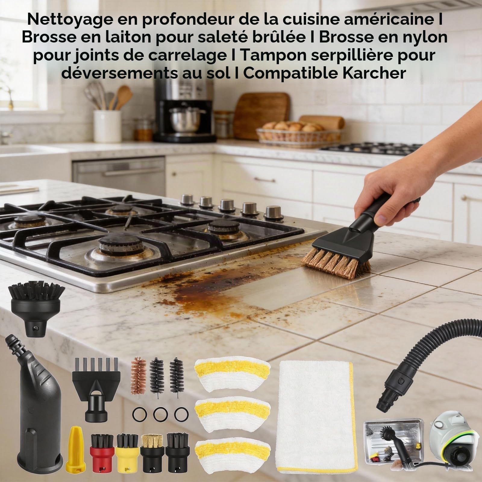 Lot de 14 Accessoires de Nettoyeur Vapeur, Accessoires pour Nettoyeur Vapeur Kärcher, Accessoires de Rechange pour Buse Manuelle, Ensemble de Pièces de Rechange pour Buse Manuelle pour Kärcher