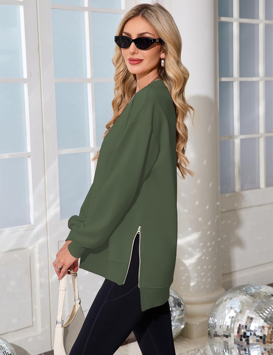 Women's Sweatshirt Long Sleeve Oversized Pullover Hoodies Fall Clothes with Zipper Slit, S-XL - Image 2