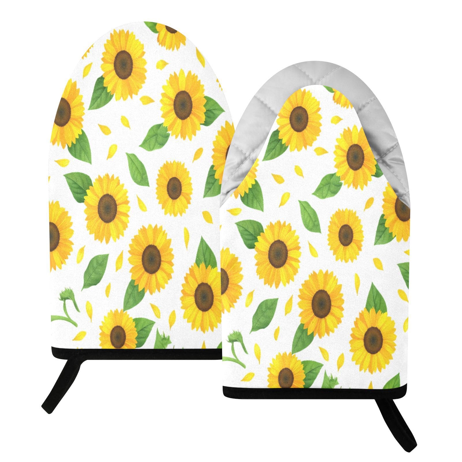BURSTDDY Sunflower Oven Mitt,Heat Resistant Kitchen Mitts for Cooking