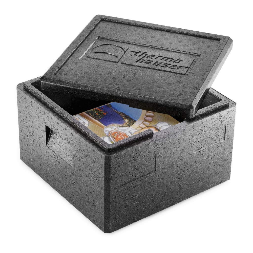 thermohauser Boîte isotherme en polypropylène expansé pour pizza Noir Avec couvercle 21,5 l 41 x 41 x 23,5 cm Pour service de livraison