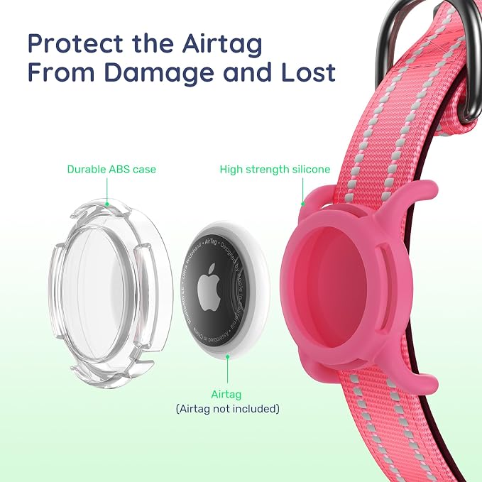 Collar Reflectante para Perro con Porta AirTag, Rosa miniatura 7