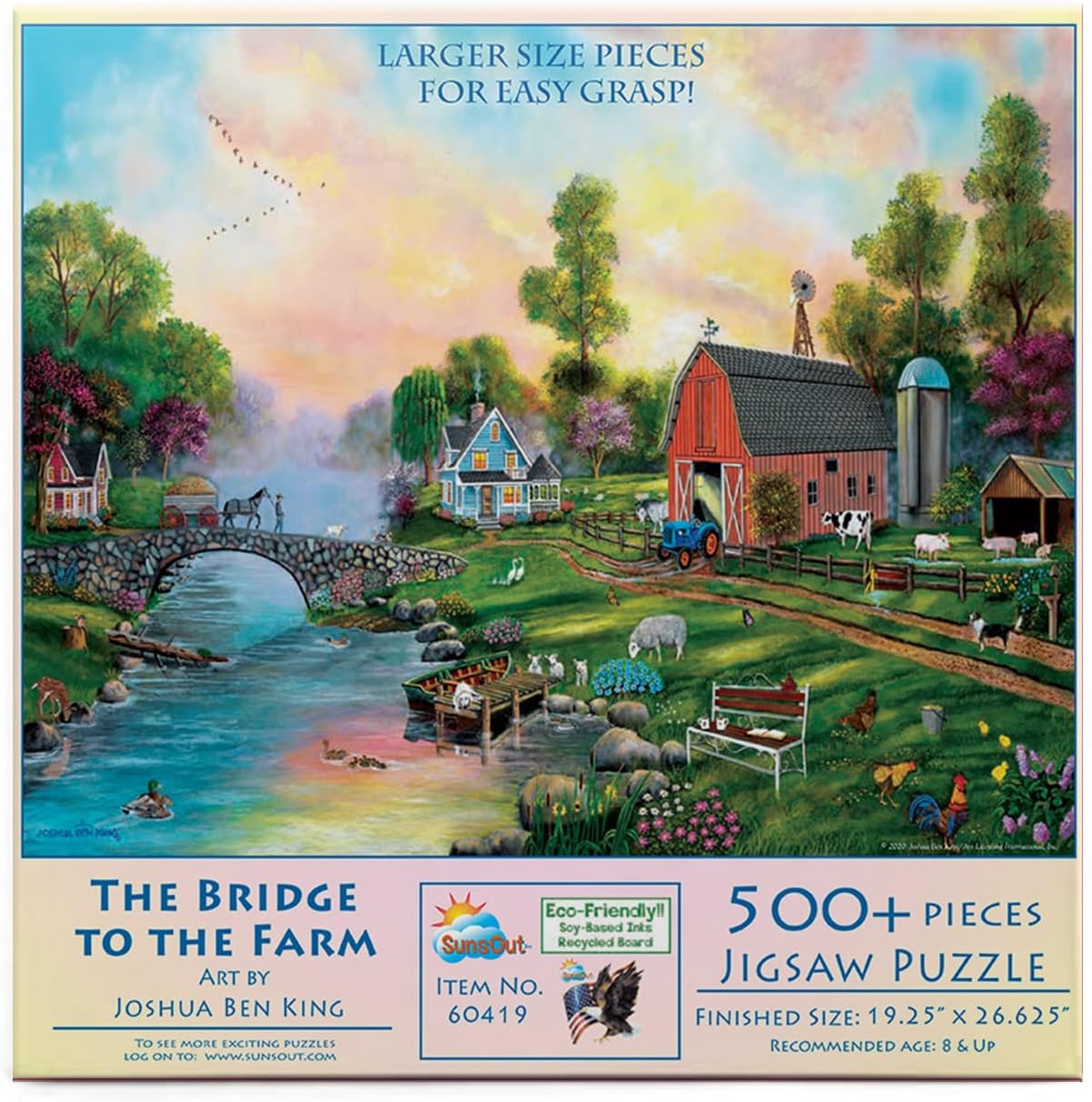SUNSOUT INC - Bridge to the Farm - 500 pc Large Pieces Jigsaw Puzzle by Artist: Joshua Ben King - Finished Size 19.25" x 26.625" - MPN# 60419