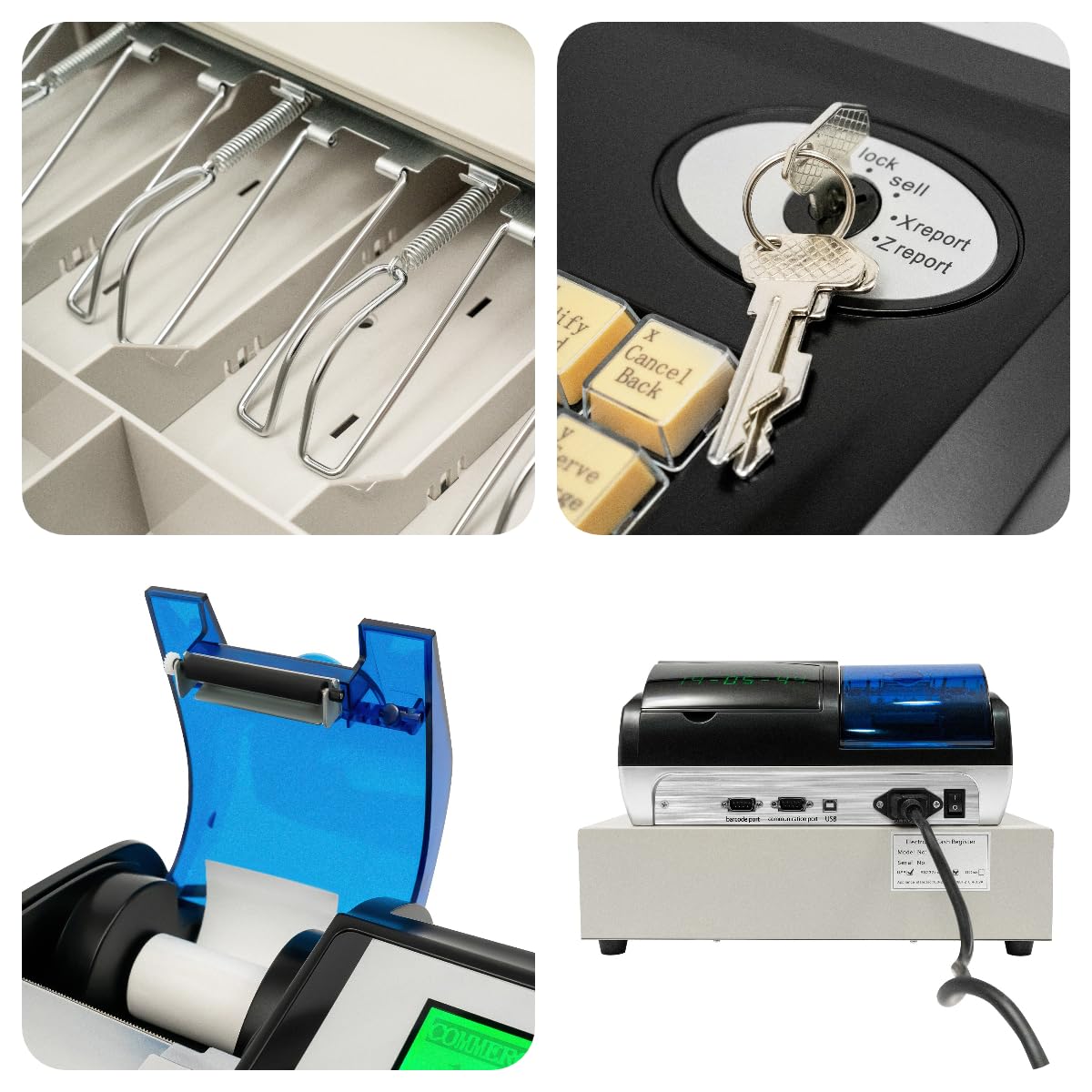 40W Elektronische Registrierkasse, 48 Tasten POS System, Kasse Registrierkasse mit Doppeldisplay & Kassenschublade, Solide Kommerzielle Banknotenprüfer für Geschäft Restaurant Einzelhandel