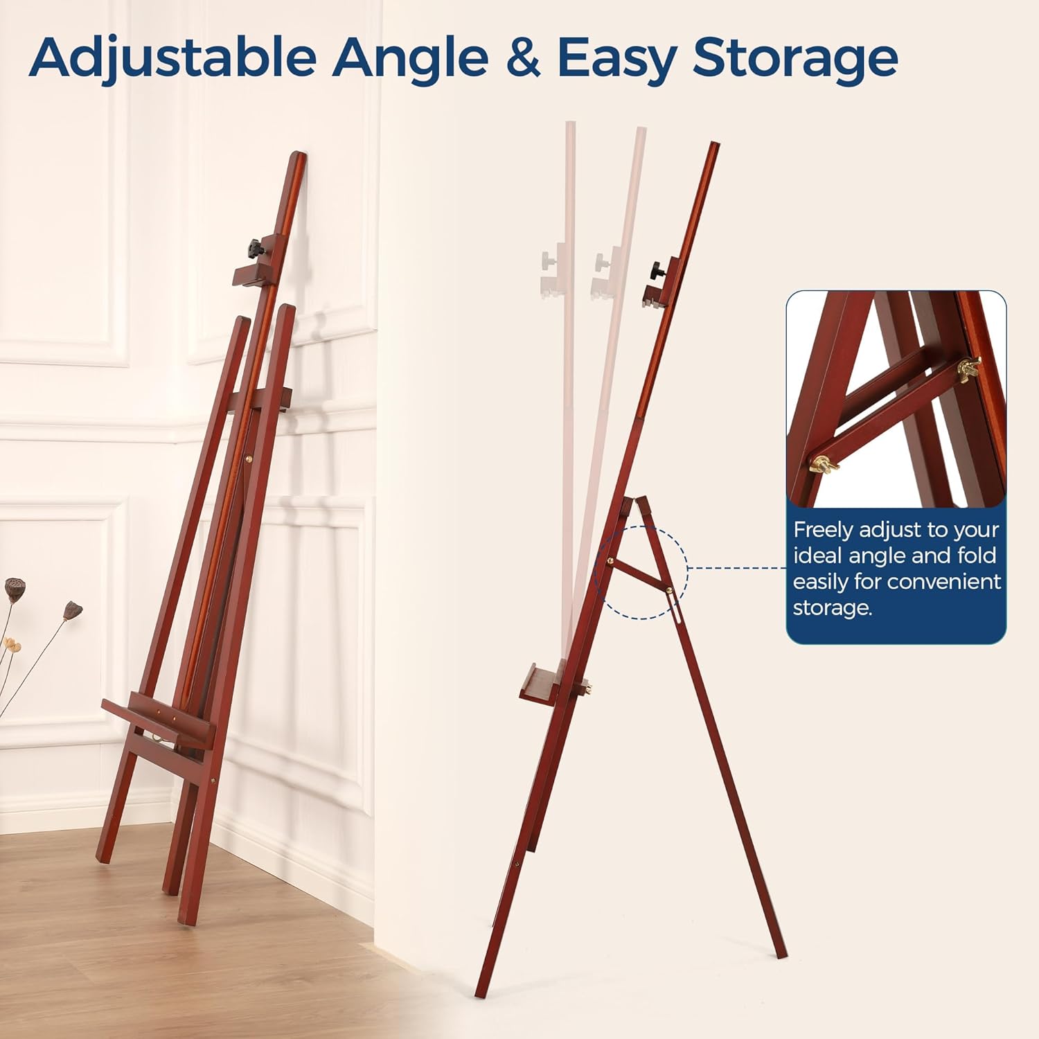 Diagram showing adjustable height of easel tray
