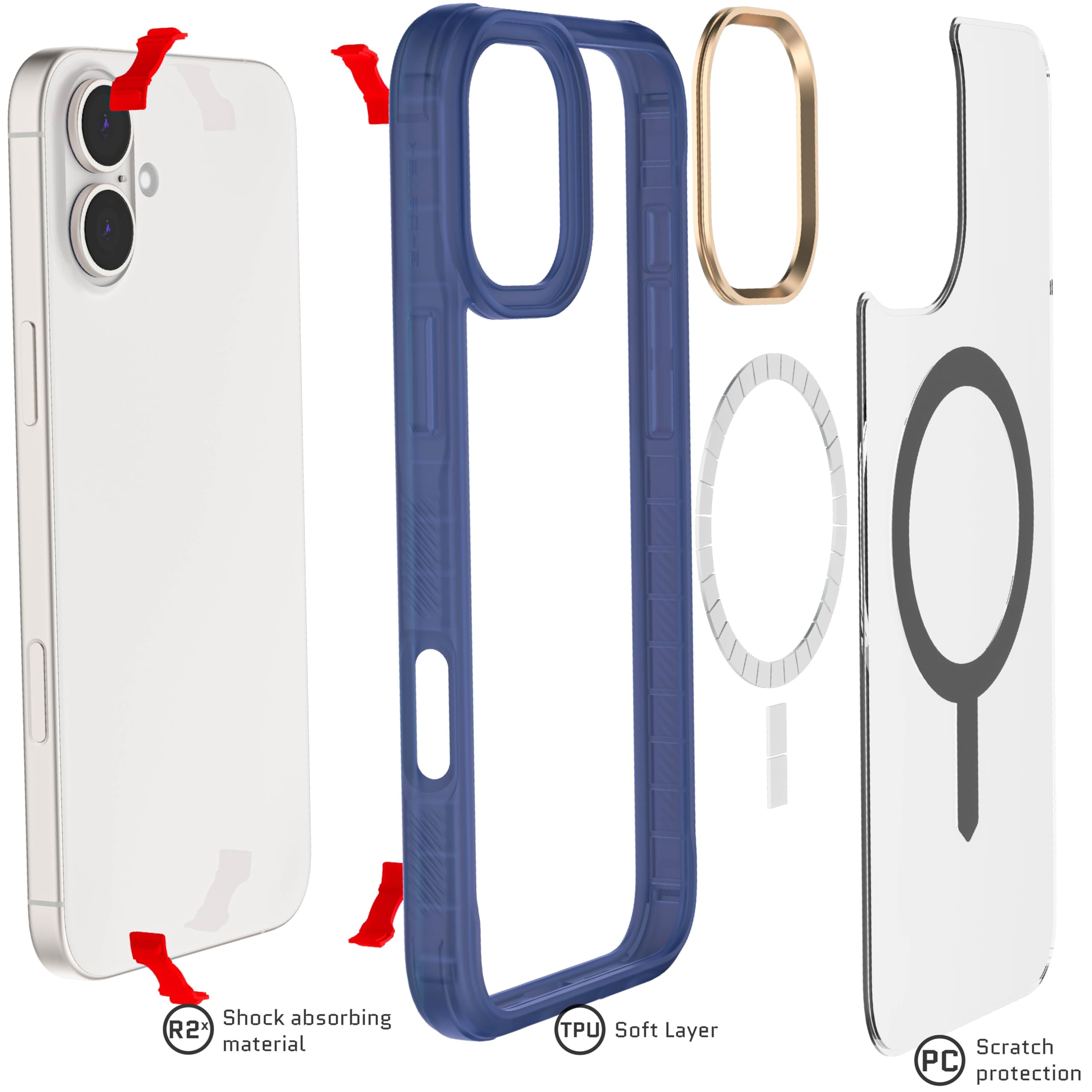 Ghostek Covert - Funda Transparente para iPhone 16 Plus, Compatible con Accesorios MagSafe, Silicona a Prueba de Golpes, Funda Minimalista para teléfono (6.7 Pulgadas, Azul)