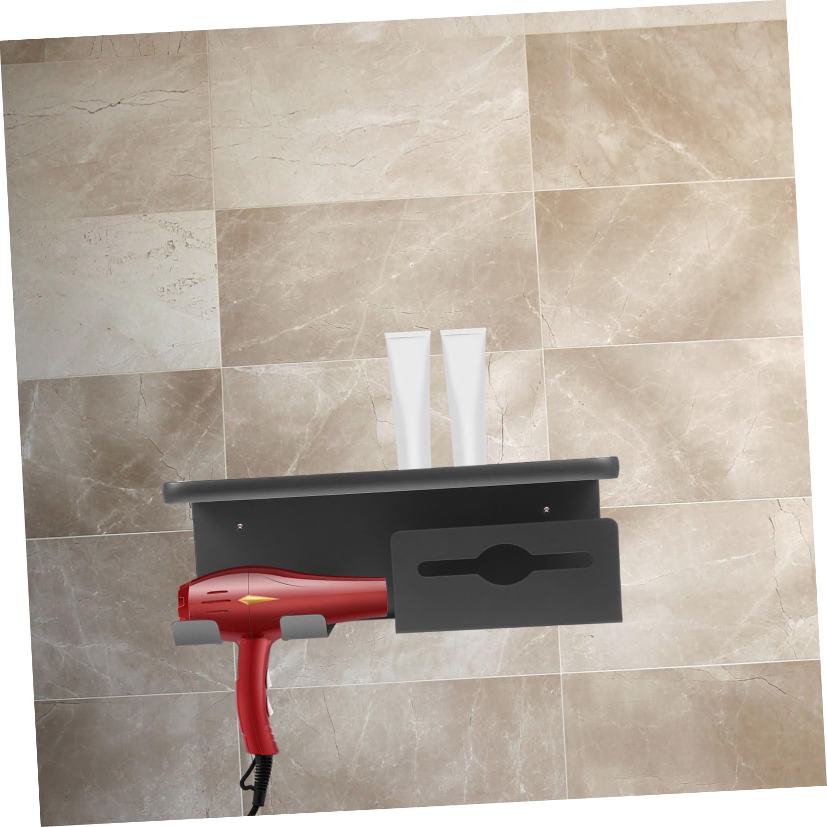 Portaphon da Muro per Asciugacapelli in Acciaio Nero | Montaggio a Parete, Finitura Contemporanea ed Elegante, Manutenzione Semplice e Design Versatile