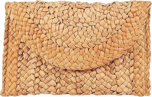 HJMND Bolso tejido de paja para mujer, bolsa de playa de verano, cartera tipo sobre, bolsa de paja