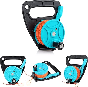 Scuba Dive Reel with Thumb Stopper and 150ft Line Blue | High-Visibility Retractable Line Finger Spool with Stop Switch for Cave Wreck Diving Kayaking Anchor and Spearfishing