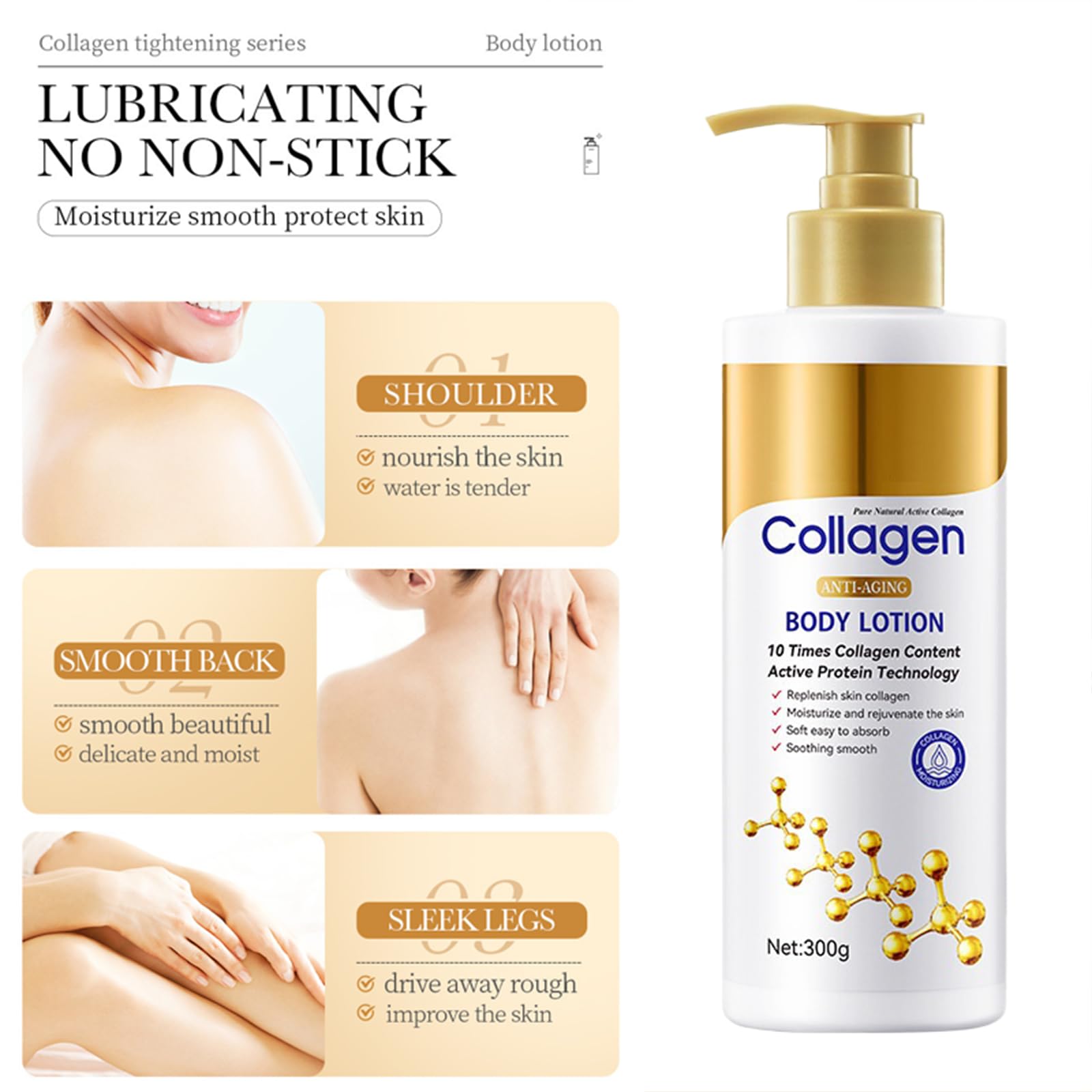Lozione per il corpo rassodante, al collagene con 10 volte il contenuto di collagene, crema idratante rassodante anti-invecchiamento per pelle secca, crema lisciante e idratante (4 bottiglie)