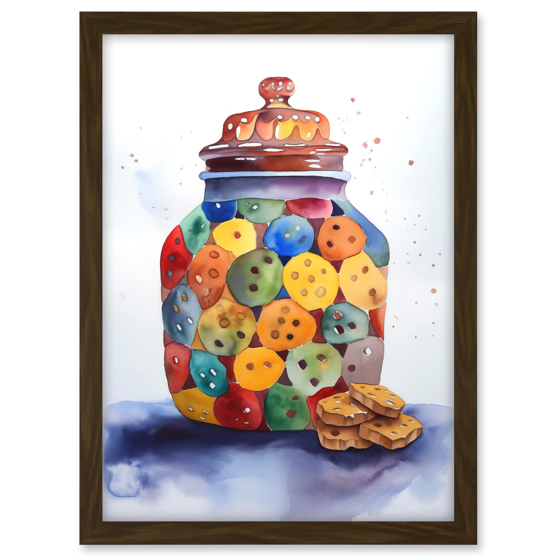 Artery8 Cookie Jar Folk Art Watercolour Painting Artwork Framed A3 Wall Art Print