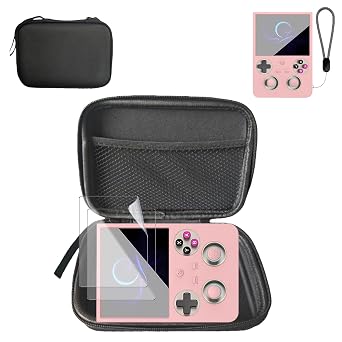 YAJOJO 3 in 1 Protector Set For Anbernic RG477V Handheld Game Console, Included Carrying Case, Silicone Protective Cover and 2 Pack TPU Screen Protector, Anti-Scratch,Shockproof,Pink