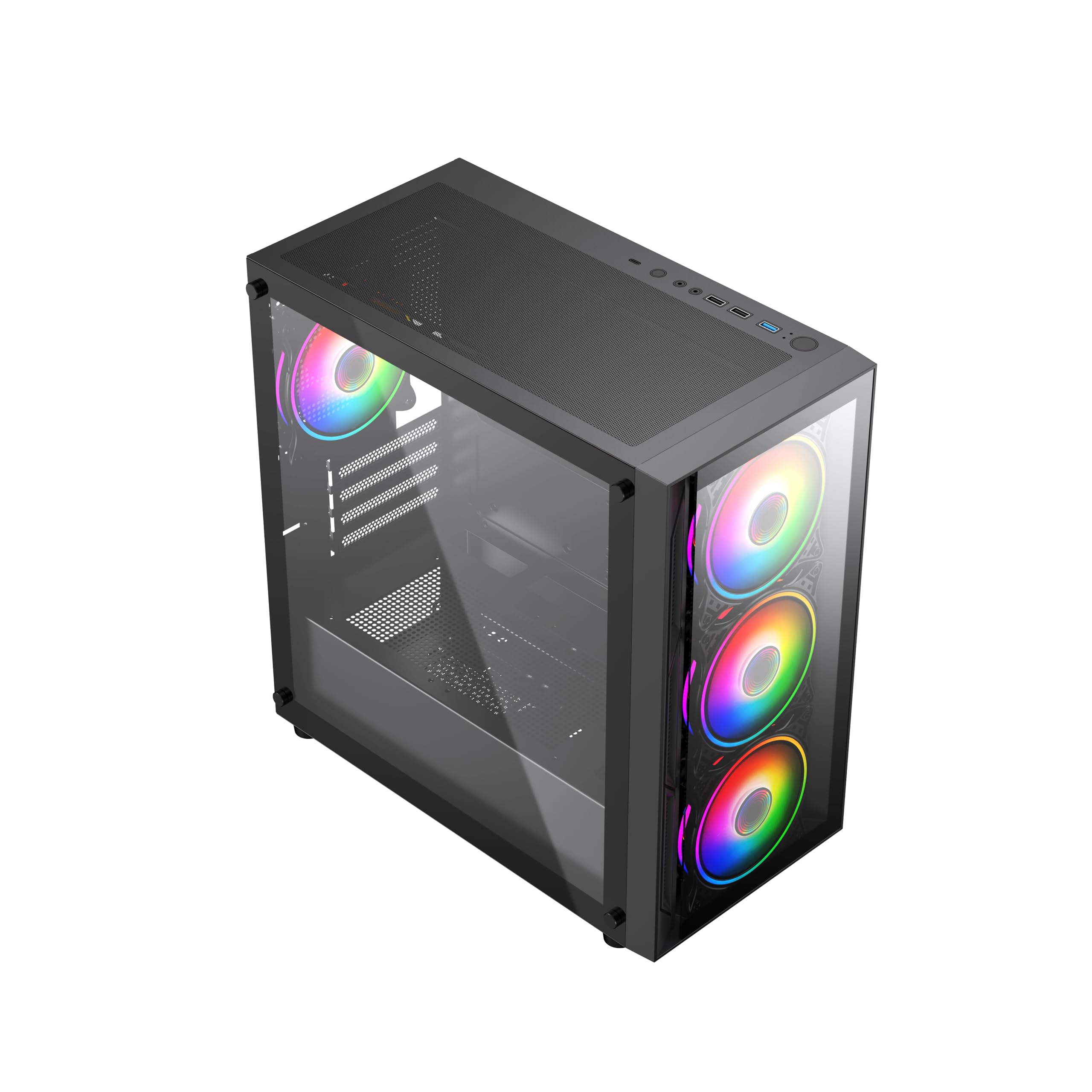 Vida Lucid ARGB Boîtier de Jeu avec vitre Avant et latérale, Micro ATX, 4 Ventilateurs ARGB Infinity Noir