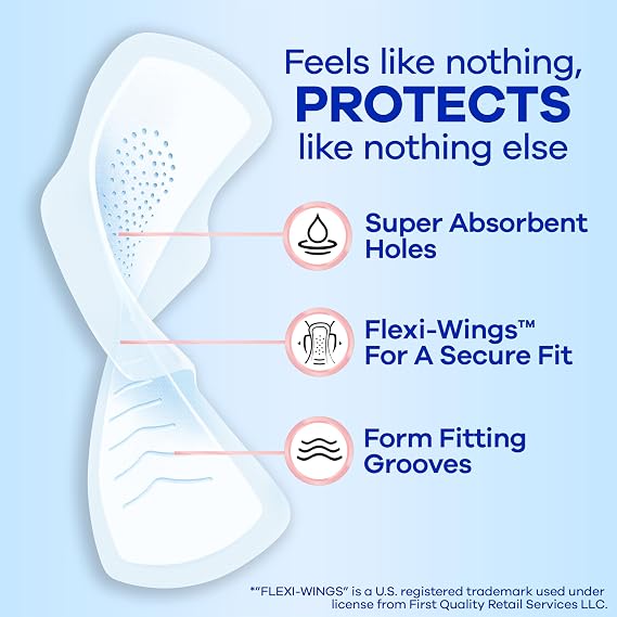 Always Infinity Feminine Pads for Women, Flexfoam Pads with Wings, Size 2, Heavy Absorbency, Unscented, 46 Count