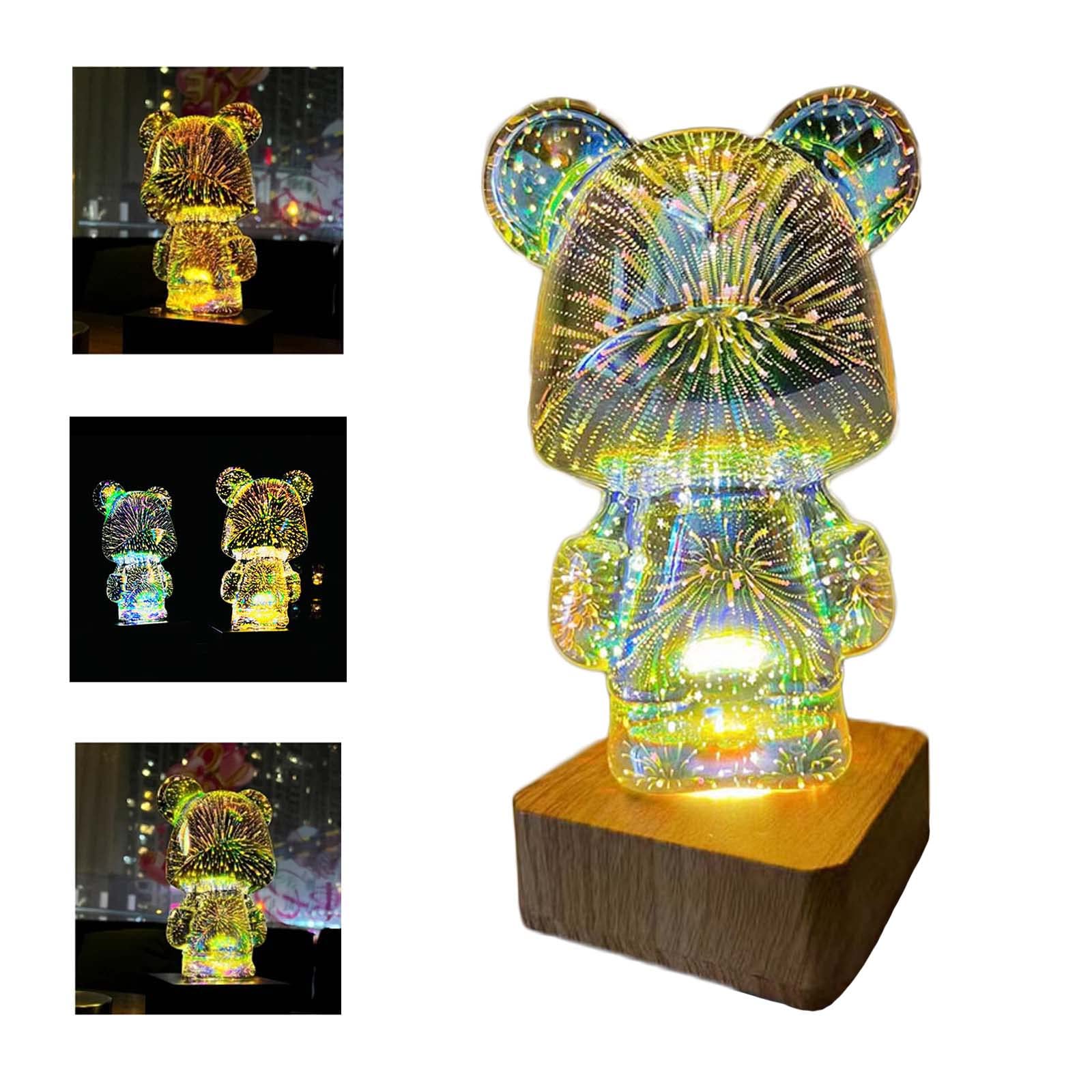 FECHSON Magic 3D Bear Fireworks Night Light for Kids, Projection Colorful Night Lights for Office, Bedroom, Living Room, Desk Use, Bear Night Lights for Your Friends, Children, Kids Gift(USB)
