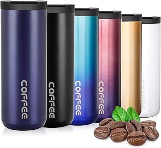 Tasse de Café Isotherme 350ml/500ml, Mug Isotherme de Voyage avec Couvercle Rabattable Tasse a Café ou The, Tasse à Café Isolée à Double Paroi,Bouteille d'eau Isotherme Acier Inoxydable