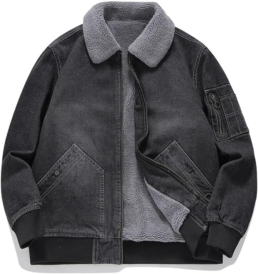 Velvet Denim Cotton Jacket men's Winter Loose fit Oversized Lamb Cashmere Jacket with Added Thickness