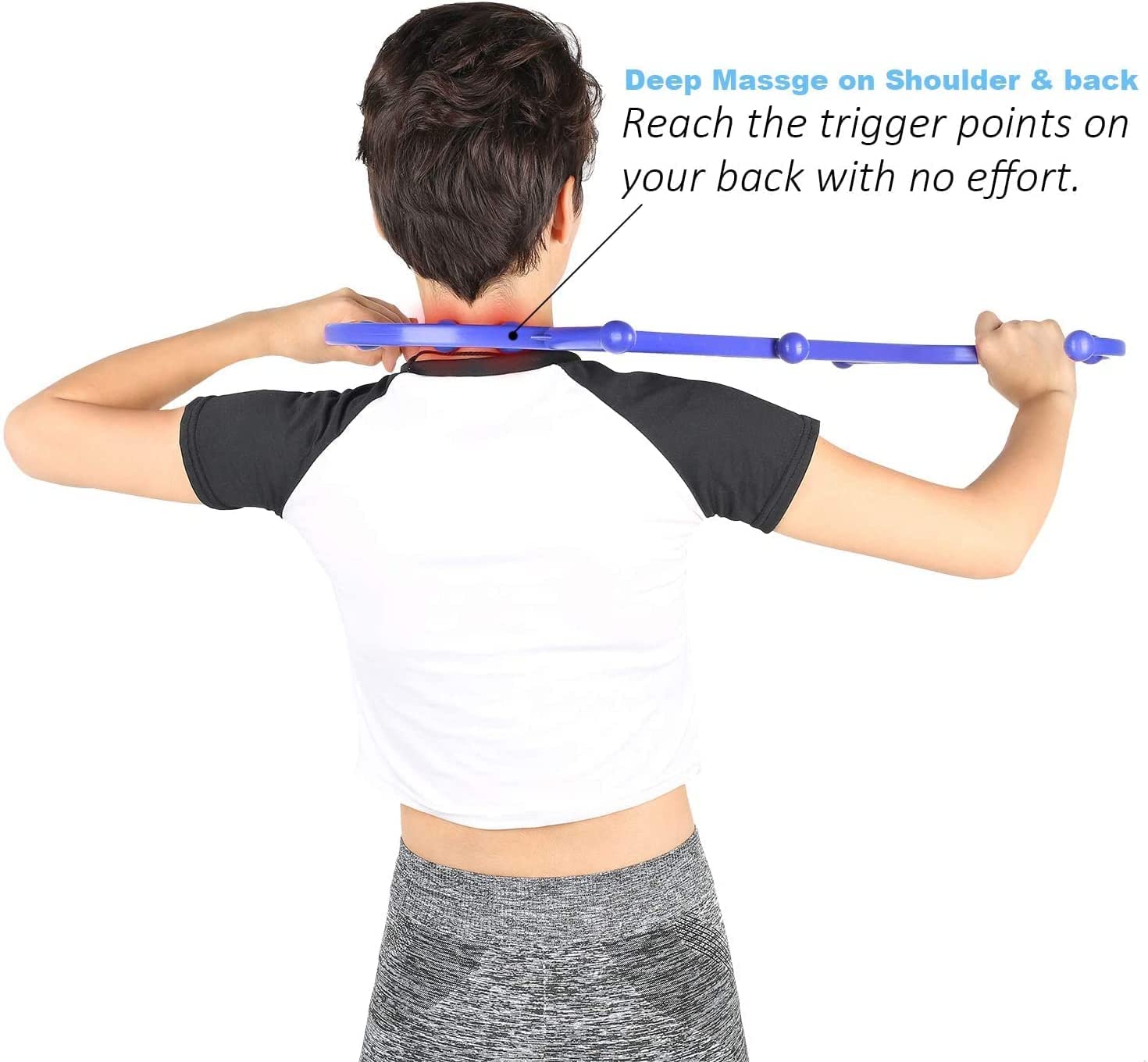 Back Massager Hook, Trigger Point Therapy Cane Massage Self Back & Neck Massager for Deep Pressure & Myofascia Pain Relief Massage Stick Blue