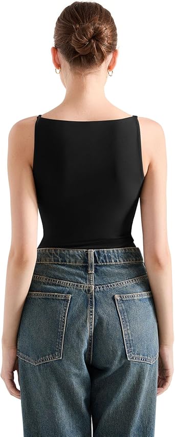 SUUKSESS Women Double Lined Boat Neck Tank Tops Y2K Going Out Cami Shirts