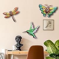 Vista 7 de YNGFIL Decoración de pared metálica de colibrí, mariposa, libélula y escultura de pared, decoración para colgar para el hogar, sala de estar