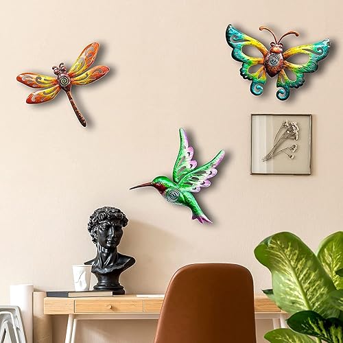 Miniatura 7 de YNGFIL Decoración de pared metálica de colibrí, mariposa, libélula y escultura de pared, decoración para colgar para el hogar, sala de estar,