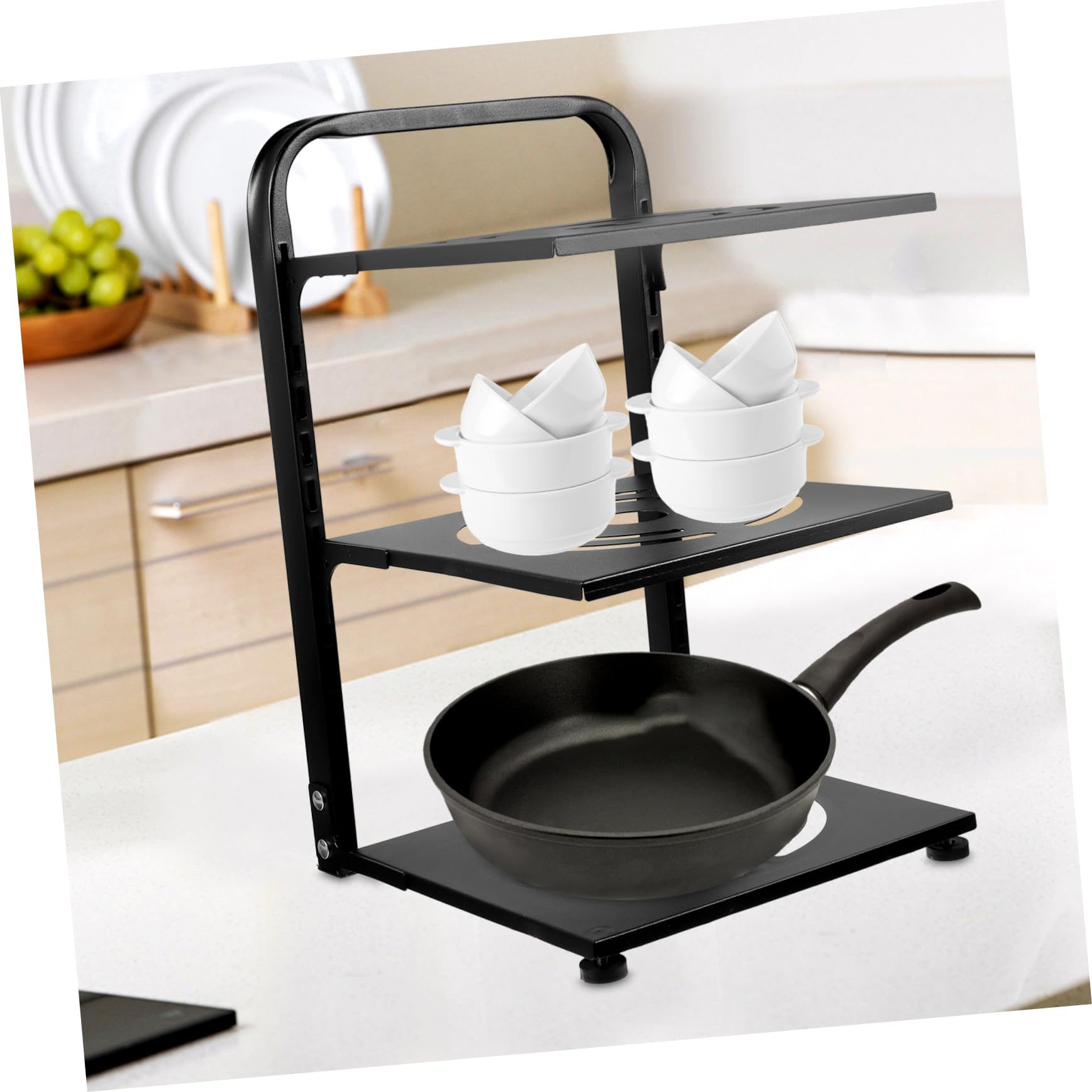 Estante Ajustable para Organización de Sartenes y Ollas de 3 Niveles Negro de Acero al Carbono en Encimera o Gabinete de Cocina
