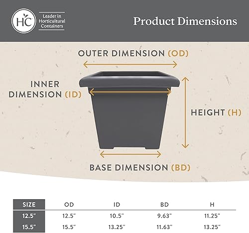 Miniatura 5 de The HC Companies Accent Maceta cuadrada con drenaje  Macetas clásicas para plantas de exterior y plantas de interior  Maceta cuadrada ligera y