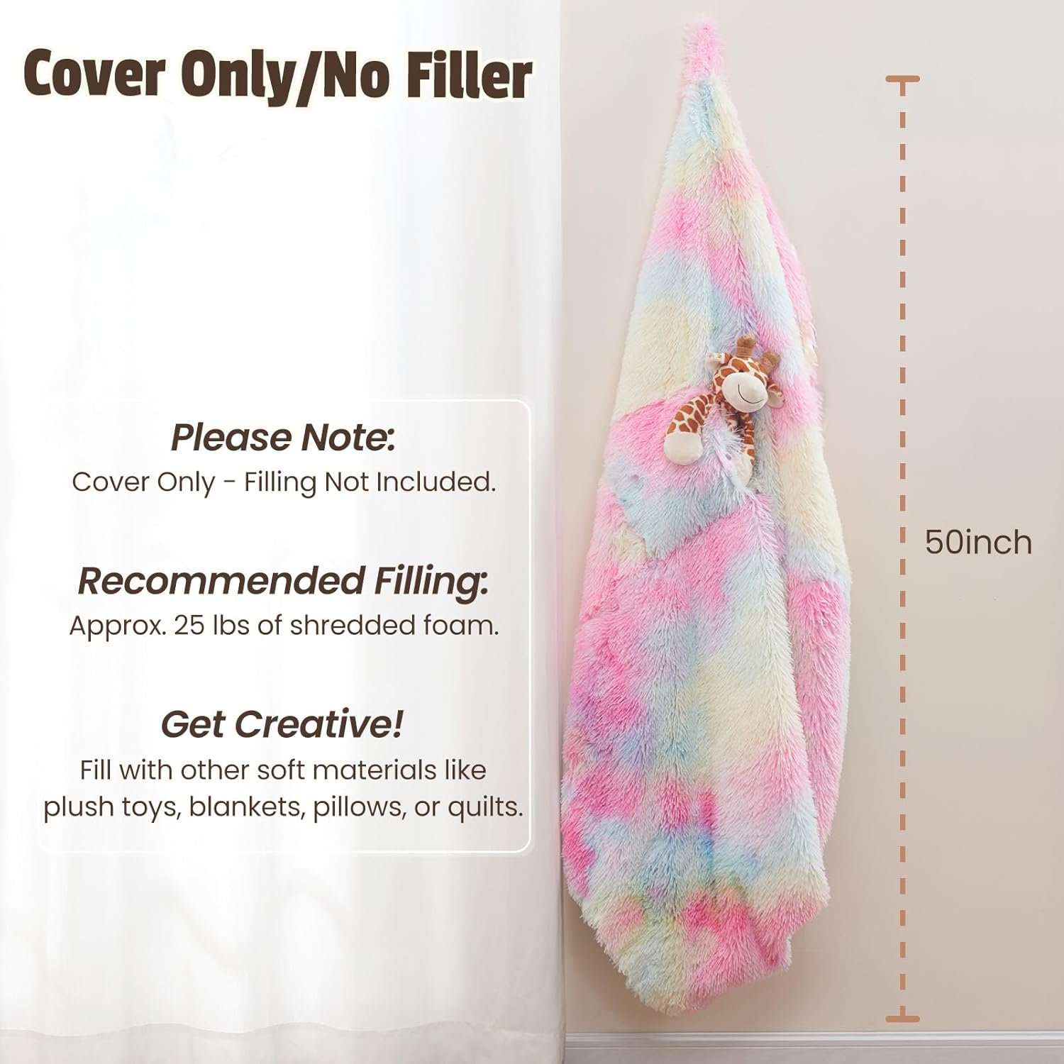 Soft Colorful Bean Bag Chairs Cover for Adults Teens Kids, Comfy Plush Fabric Gaming Bean Bag Chairs with Anti-Slip Bottom Handle Side Pocket, Stuffed Animal Storage Tube