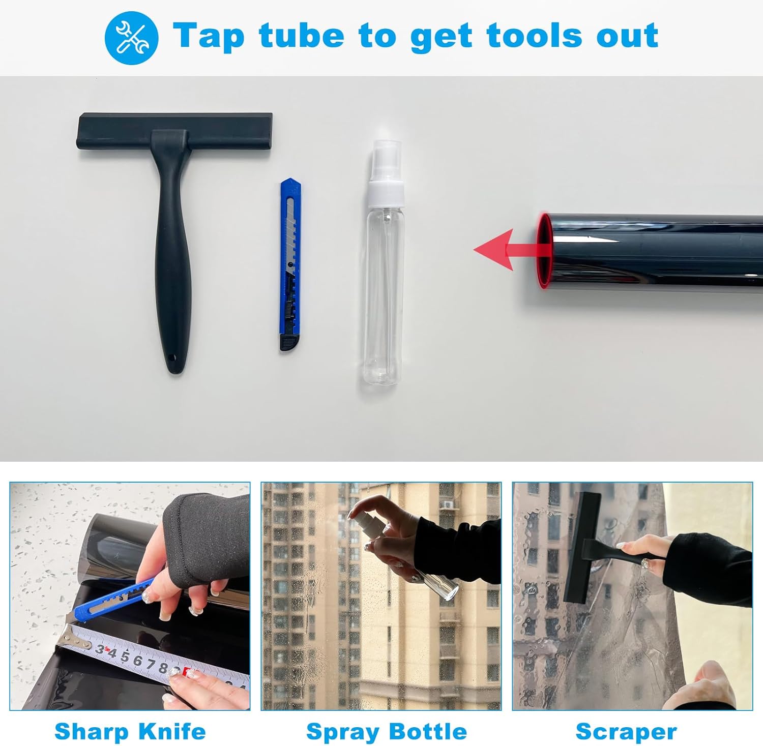 One Way Privacy Window Film，Flueen Shatterproof PET Window Tint for Heat Control & 99% UV Protection Blackout Window Treatment for Home, Office Doors with Eco-Adhesive Blue-Silver 31.5"×78.7"