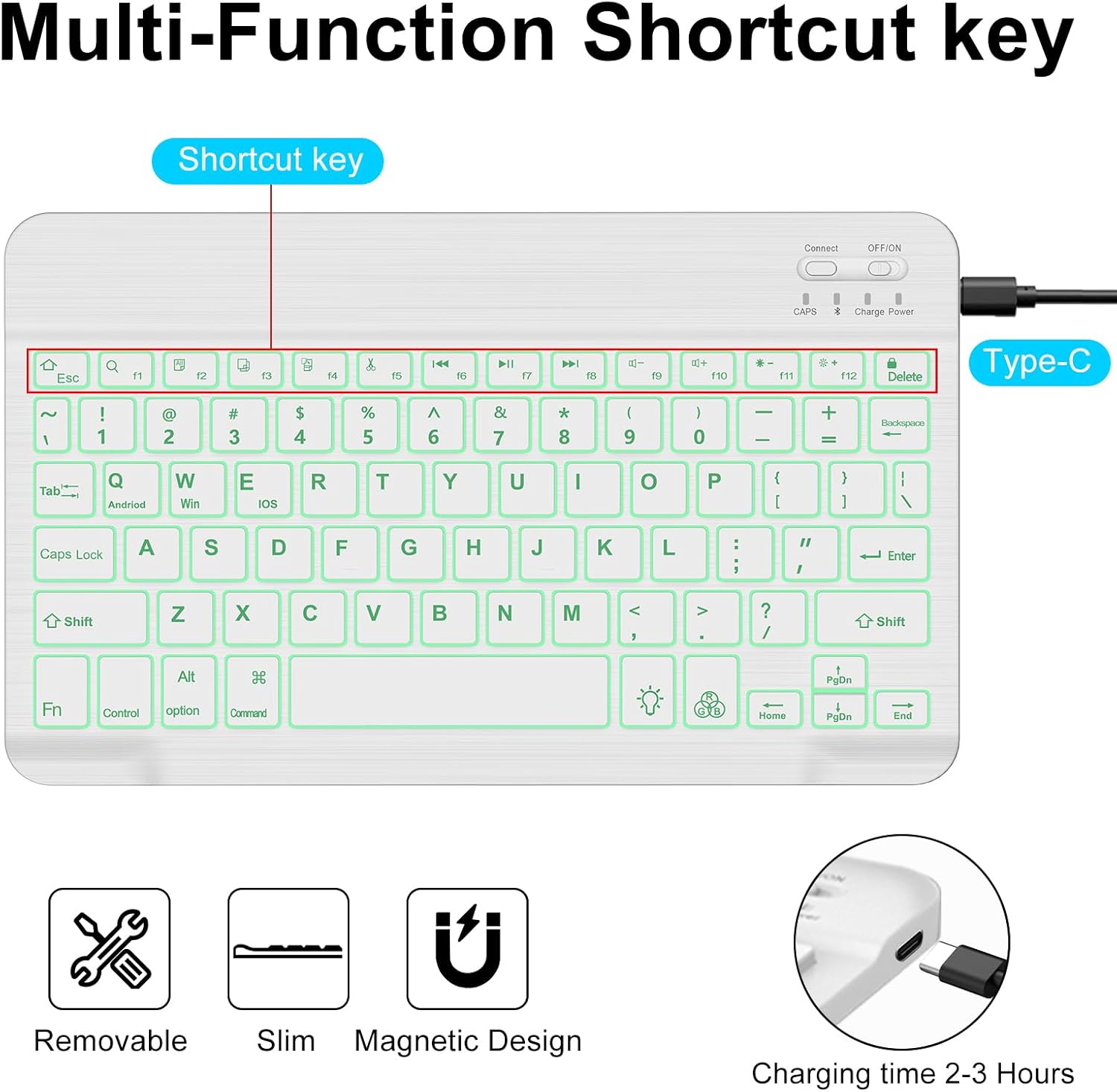 Keyboard Case for iPad Pro 11 inch (M4) 2024,7-Color Backlit Detachable Wireless Keyboard with Built-in Pencil Holder Precise Cutout Slim Case for iPad Pro 11",Light Green - Image 6