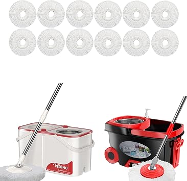 RinseWise Spin Mop Bucket and FunClean Black Mop Bucket with 12 Pcs Mop Heads