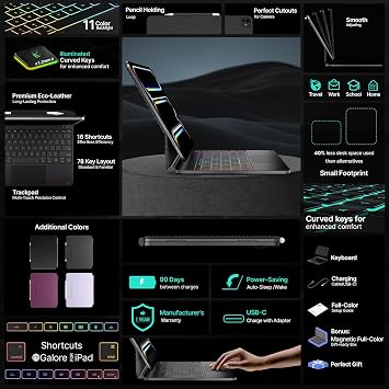 typecase Keyboard Case for iPad Pro 13-inch (M5 2025/M4 2024), Magic Keyboard with 11 Colors Backlight, Keyboard Case with Pencil Holder, Multi-Touch Trackpad, Easy-Set Magnetic Stand, Carbon Fiber