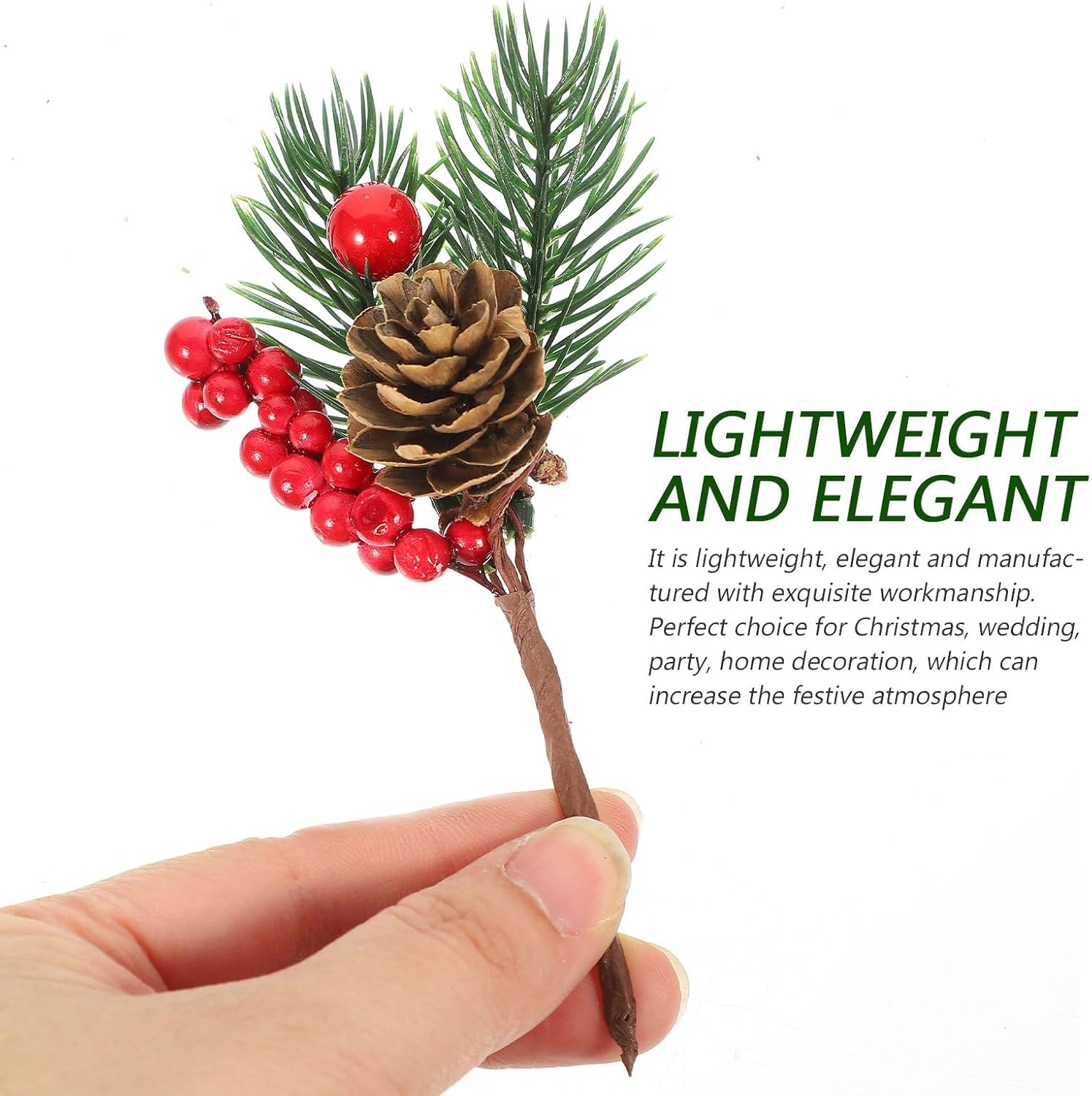 Homoyoyo 10pcs Christmas Pine Cone Red Berry Picks Stems DIY Fake Berries Pinecones Branches for Crafts XmasTree Garland Holiday Wreath
