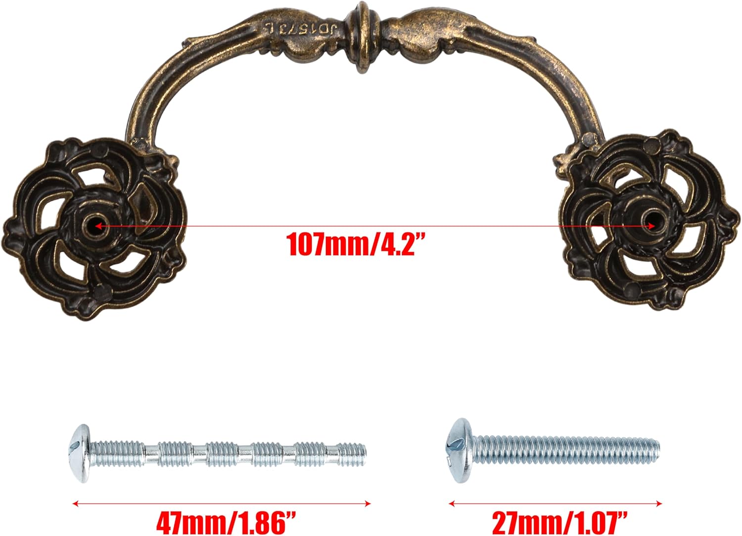4-Pack 4.5" C-C Antique Brass Drawer Pulls – Vintage Style Drop Bail Dresser Handles, 4 1/2" 107mm Centers (4.5" Hole to Hole), Bronze Look Cabinet Knob Hardware for Desk and Drawer Furniture