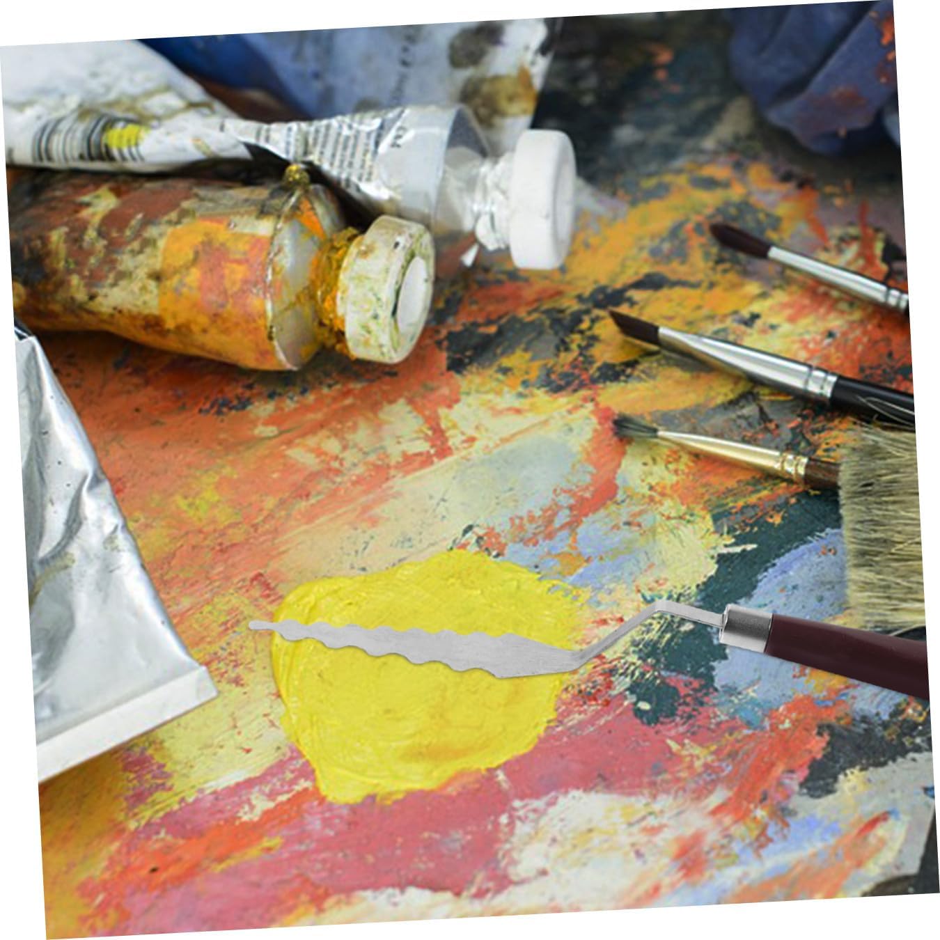 Art Painting Palette Knife and Pigment Mixing Scraper for Artists with Wooden Handle, Oil Painting Tools for Canvas Texture and Paint Spreading in Studio Use