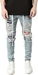 Maiyifu-GJ Men's Distressed Moto Biker Jeans Ripped Punk Gothic Zipper Denim Pants Hip hop Tapered Leg Slim Fit Jean