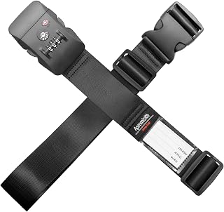 Cross Luggage Strap Belt for 20"-32" Suitcase with TSA Approved 3-Dial Combination Lock Wide Adjustable Packing Straps Travel Accessories, Black