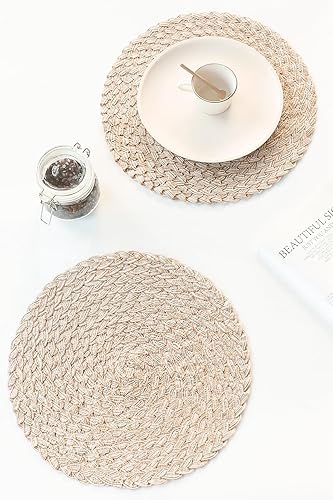 Miniatura 4 de Floroom Juego de 4 manteles individuales redondos trenzados de 15 pulgadas, lavables, resistentes al calor, de algodón, poliéster, bohemios, para
