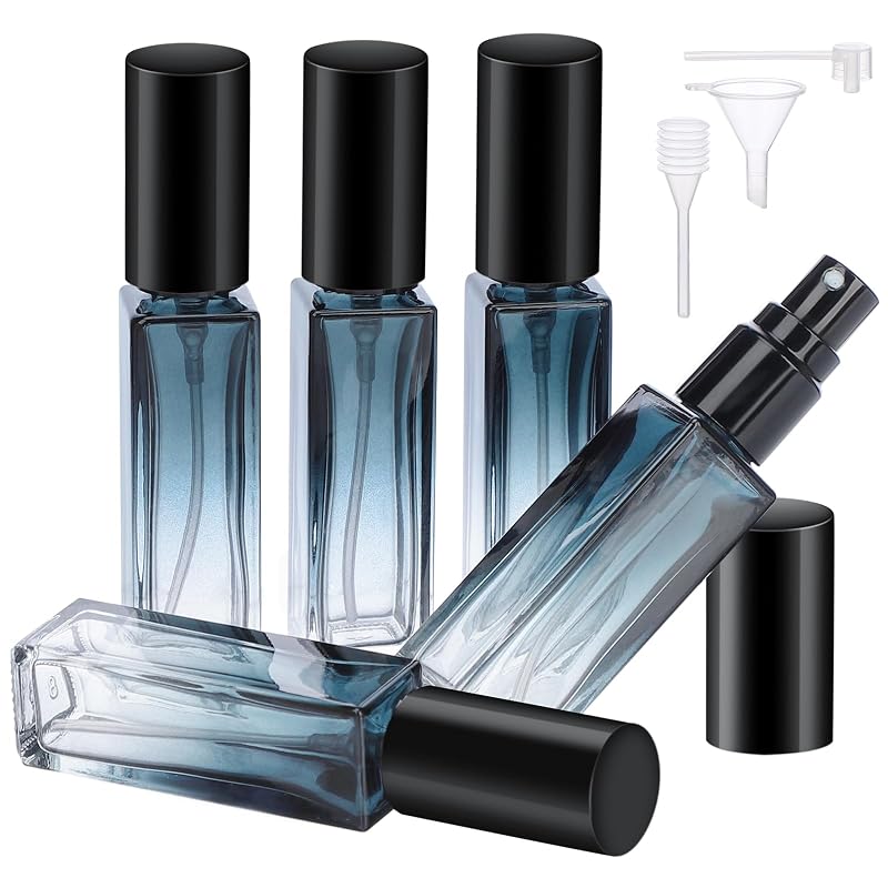 Segbeauty Kit com 5 Frascos de Perfume Recarregáveis de Vidro, 10 mL, com Funil, Pipeta e Bomba